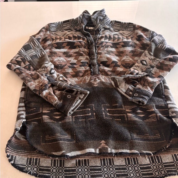 We The Free Women's Geometric Zip Up Jacket - Brown and Black - Picture 1 of 6
